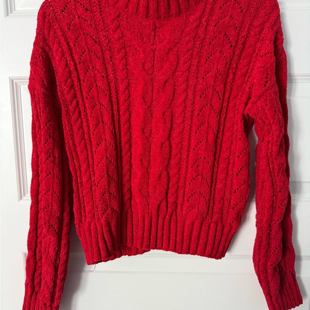 Pink Rose Vibrant Red Cowl Neck Sweater